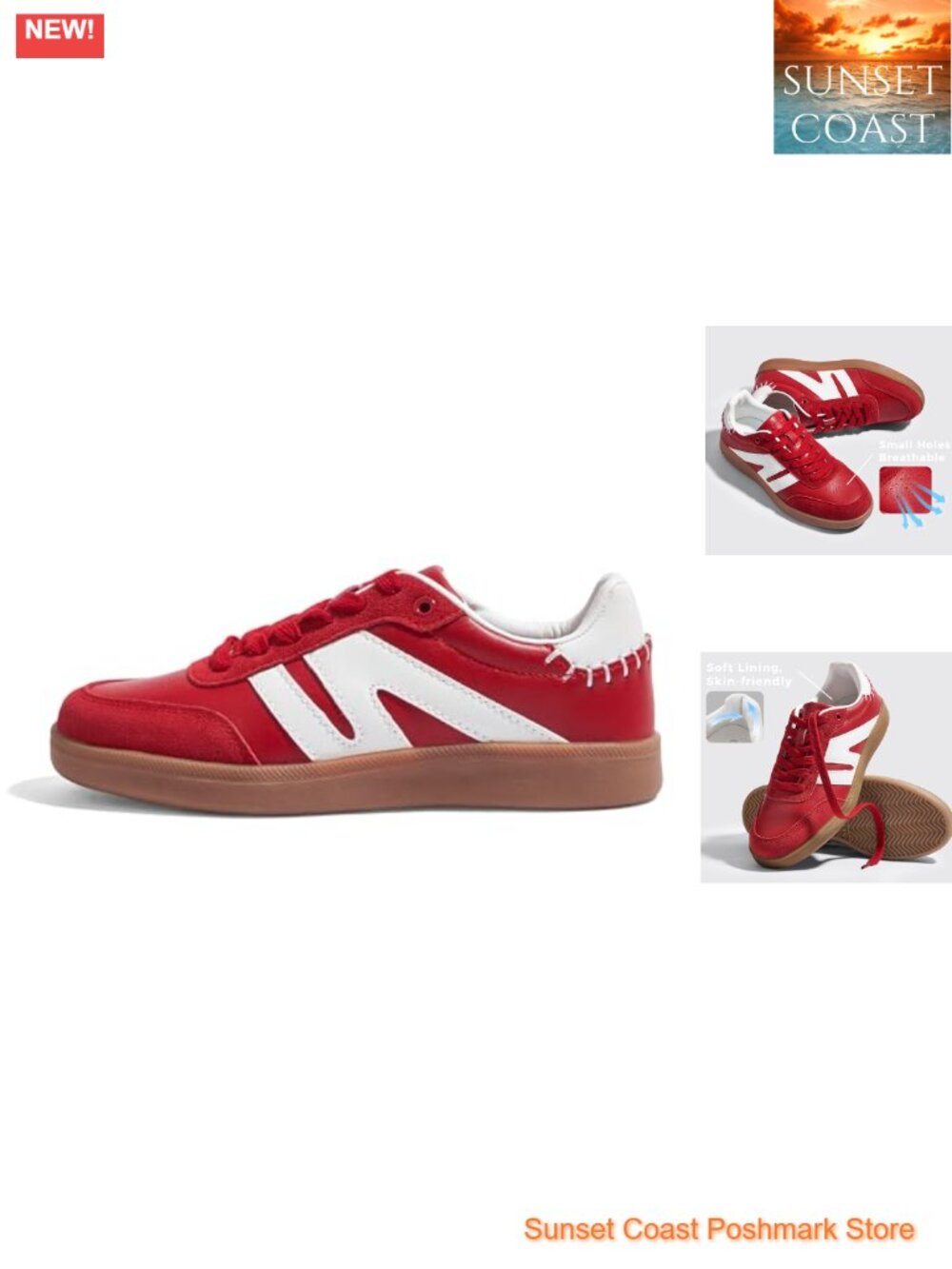Women Retro Suede Leather Gum Sole Fashion Sneakers Lace Up Skate Shoes
